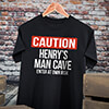 Caution Man Cave Black Adult T-Shirt ALT1 Thumbnail