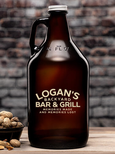 Backyard Bar and Grill Amber Color Printed Growler