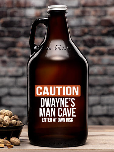 Caution Man Cave Amber Color Printed Growler