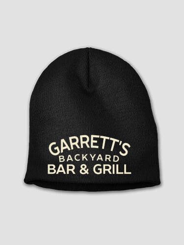 Backyard Bar and Grill Black Embroidered Beanie