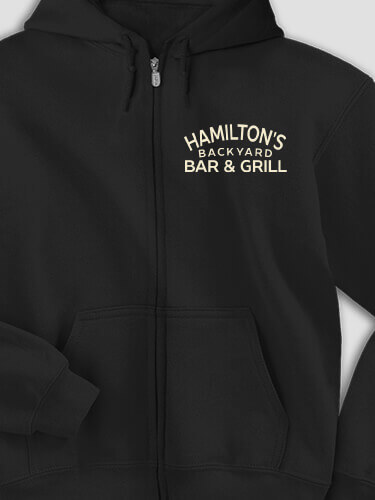 Backyard Bar and Grill Black Embroidered Zippered Hooded Sweatshirt