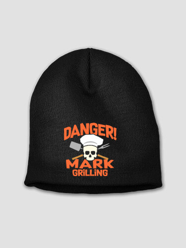 Danger Grilling Black Embroidered Beanie