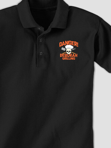 Danger Grilling Black Embroidered Polo Shirt