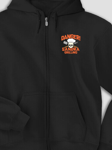 Danger Grilling Black Embroidered Zippered Hooded Sweatshirt