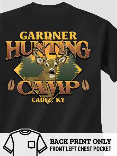 Deer Hunting Camp Black Adult Pocket T-Shirt