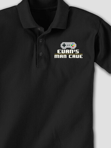 Gamer Man Cave Black Embroidered Polo Shirt