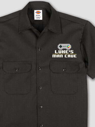 Gamer Man Cave Black Embroidered Work Shirt