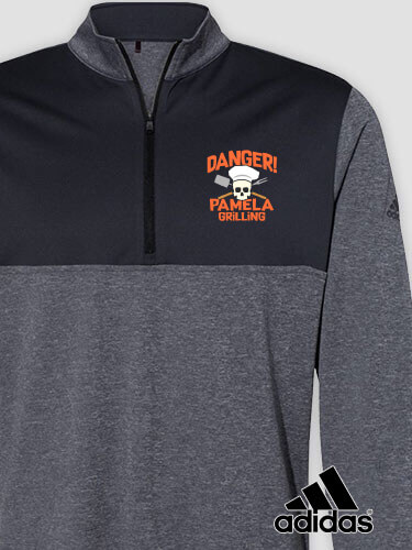 Danger Grilling Black Heather/Graphite Embroidered Adidas Quarter-Zip Pullover