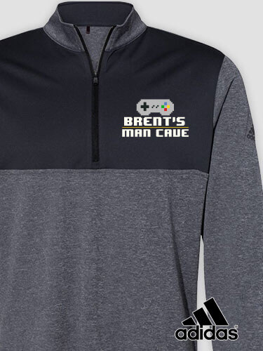 Gamer Man Cave Black Heather/Graphite Embroidered Adidas Quarter-Zip Pullover