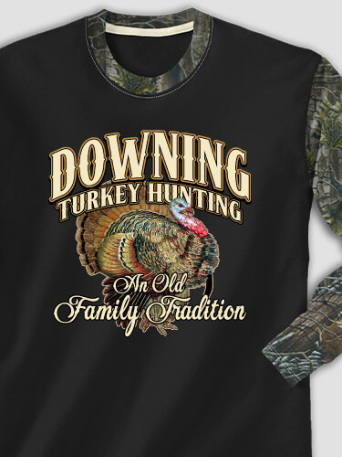 Turkey Hunting Family Tradition Black/SFG Camo Adult 2-Tone Camo Long Sleeve T-Shirt