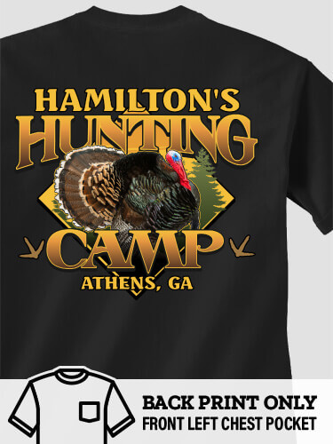 Turkey Hunting Camp Black Adult Pocket T-Shirt