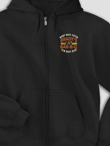 Wild Game Few Have Died BBQ Black Embroidered Zippered Hooded Sweatshirt