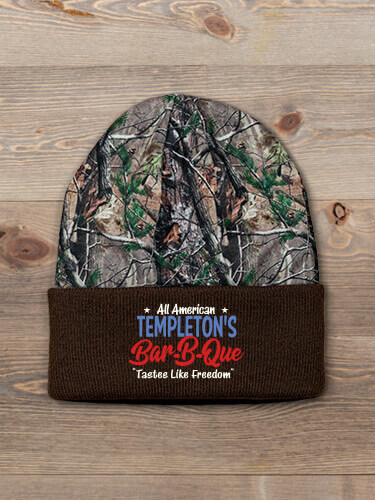 All American BBQ Brown/Camo Embroidered 2-Tone Camo Cuffed Beanie