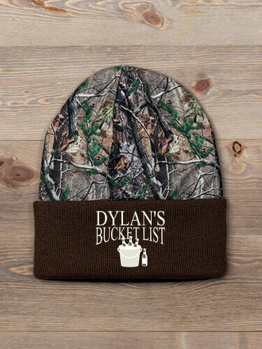 Bucket List Brown/Camo Embroidered 2-Tone Camo Cuffed Beanie