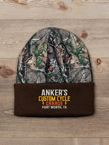 Custom Cycle Garage BP Brown/Camo Embroidered 2-Tone Camo Cuffed Beanie