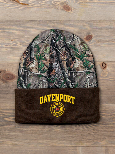 Firefighter Brown/Camo Embroidered 2-Tone Camo Cuffed Beanie