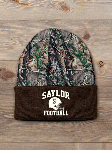 Football Helmet Brown/Camo Embroidered 2-Tone Camo Cuffed Beanie