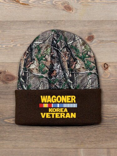 Korea Veteran Brown/Camo Embroidered 2-Tone Camo Cuffed Beanie