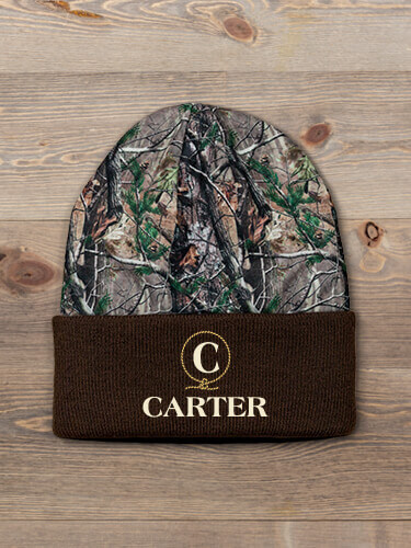 Lasso Monogram Brown/Camo Embroidered 2-Tone Camo Cuffed Beanie