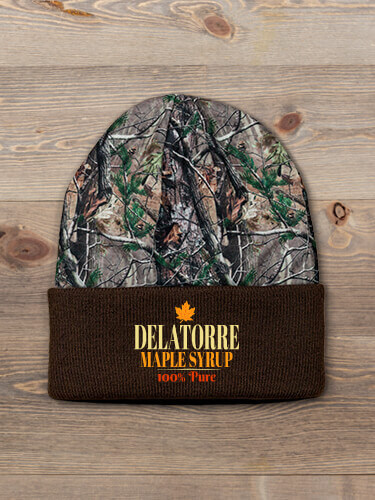 Maple Syrup Brown/Camo Embroidered 2-Tone Camo Cuffed Beanie