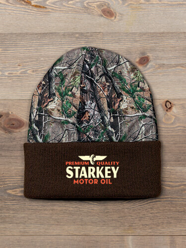 Motor Oil Brown/Camo Embroidered 2-Tone Camo Cuffed Beanie