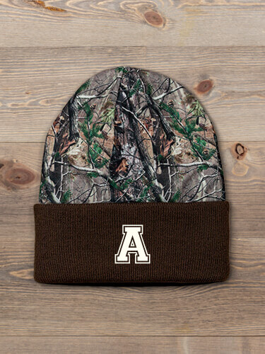 Varsity Letter Brown/Camo Embroidered 2-Tone Camo Cuffed Beanie