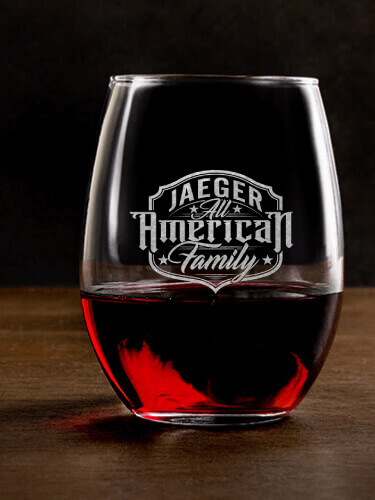 All-American Family Clear Stemless Wine Glass - Engraved (single)