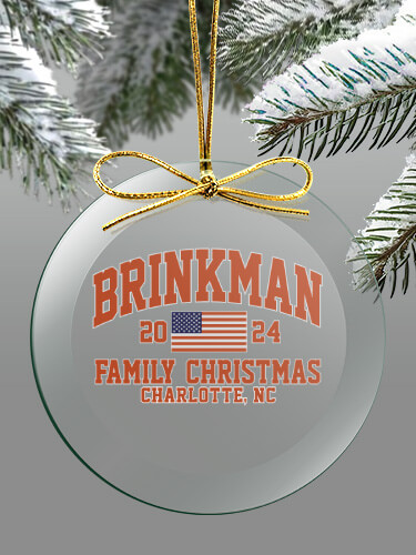 Clear American Christmas Varsity Personalized round-glass-ornament 