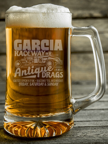 Antique Drag Race Clear Beer Mug - Engraved