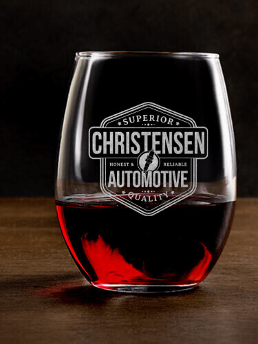 Automotive Clear Stemless Wine Glass - Engraved (single)