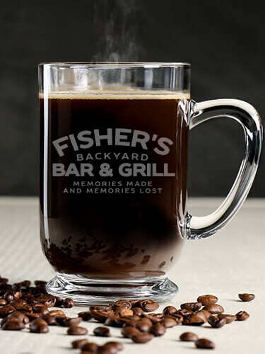 Backyard Bar and Grill Clear Coffee Mug - Engraved (single)