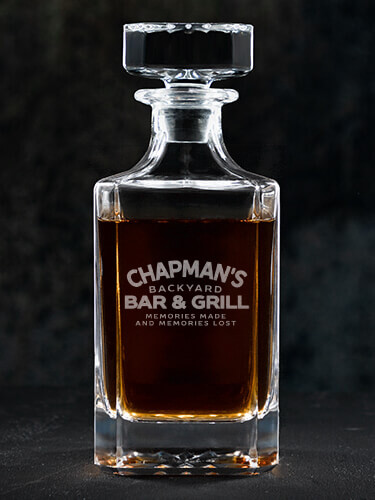 Backyard Bar and Grill Clear Whiskey Decanter - Engraved