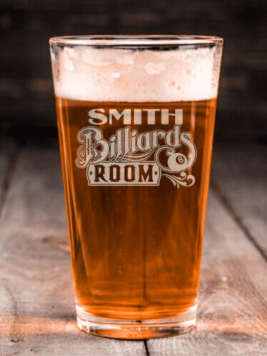 Billiards Room Clear Pint Glass - Engraved (single)