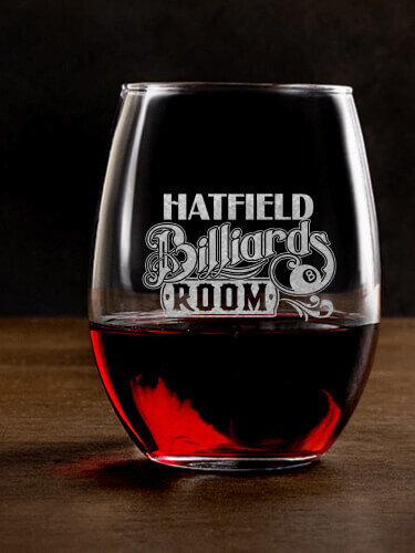 Billiards Room Clear Stemless Wine Glass - Engraved (single)