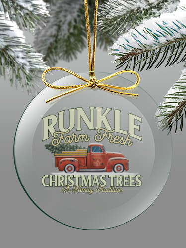 Clear Christmas Tree Farm Personalized round-glass-ornament 