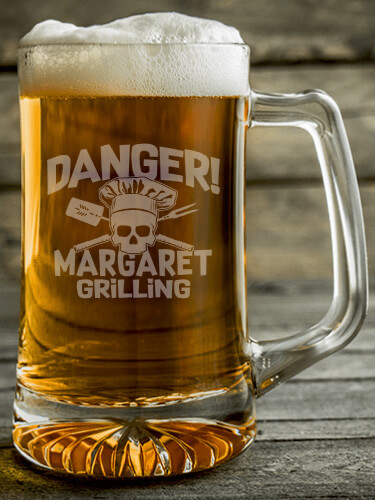 Danger Grilling Clear Beer Mug - Engraved