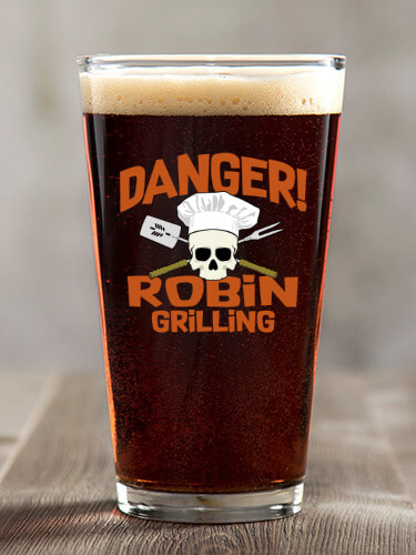 Danger Grilling Clear Pint Glass - Color Printed (single)