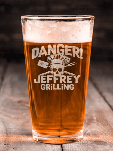 Clear Danger Grilling Personalized pint-glass 