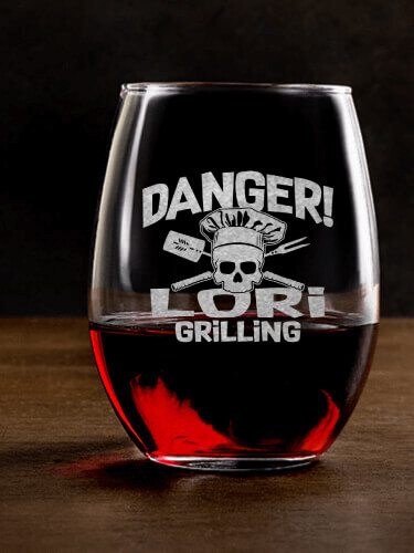 Danger Grilling Clear Stemless Wine Glass - Engraved (single)