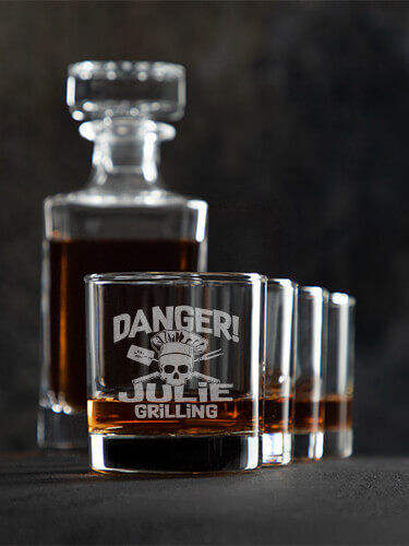 Clear Danger Grilling Personalized whiskey-decanter-rocks-glass-set 