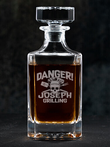 Danger Grilling Clear Whiskey Decanter - Engraved