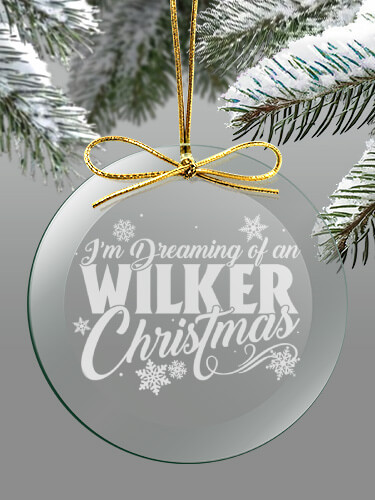 Clear Dreaming Of Christmas Personalized round-glass-ornament 