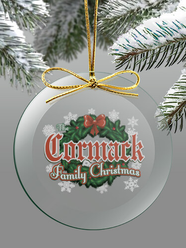 Clear Family Christmas Personalized round-glass-ornament 