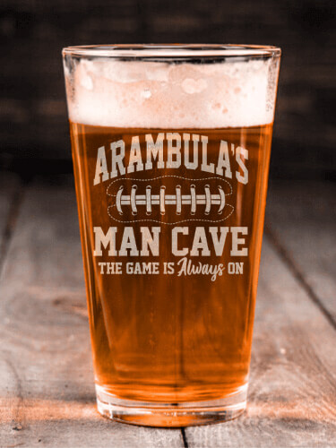Football Man Cave Clear Pint Glass - Engraved (single)