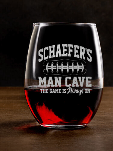 Football Man Cave Clear Stemless Wine Glass - Engraved (single)