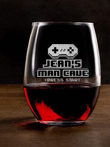 Gamer Man Cave Clear Stemless Wine Glass - Engraved (single)