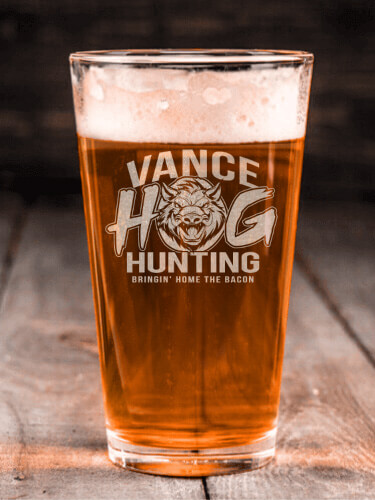 Hog Hunting Clear Pint Glass - Engraved (single)