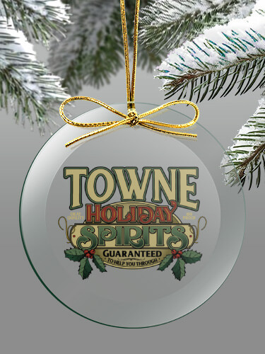 Clear Holiday Spirits Personalized round-glass-ornament 