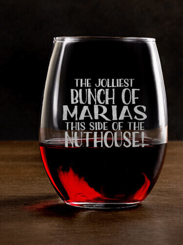 Jolliest Bunch Clear Stemless Wine Glass - Engraved (single)