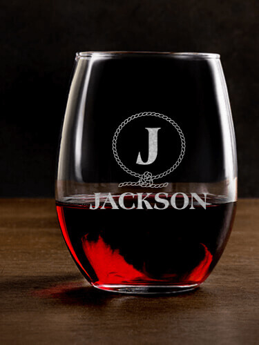 Lasso Monogram Clear Stemless Wine Glass - Engraved (single)